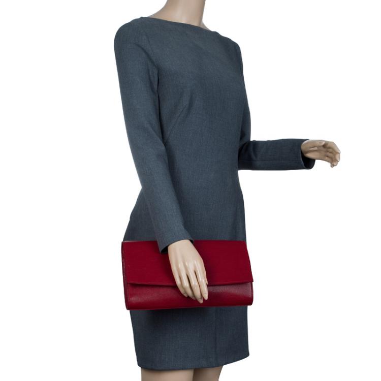Pre Owned Saint Laurent Paris Red Leather and Python Large Chyc Clutch