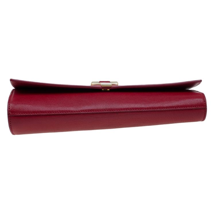 Pre Owned Saint Laurent Paris Red Leather and Python Large Chyc Clutch