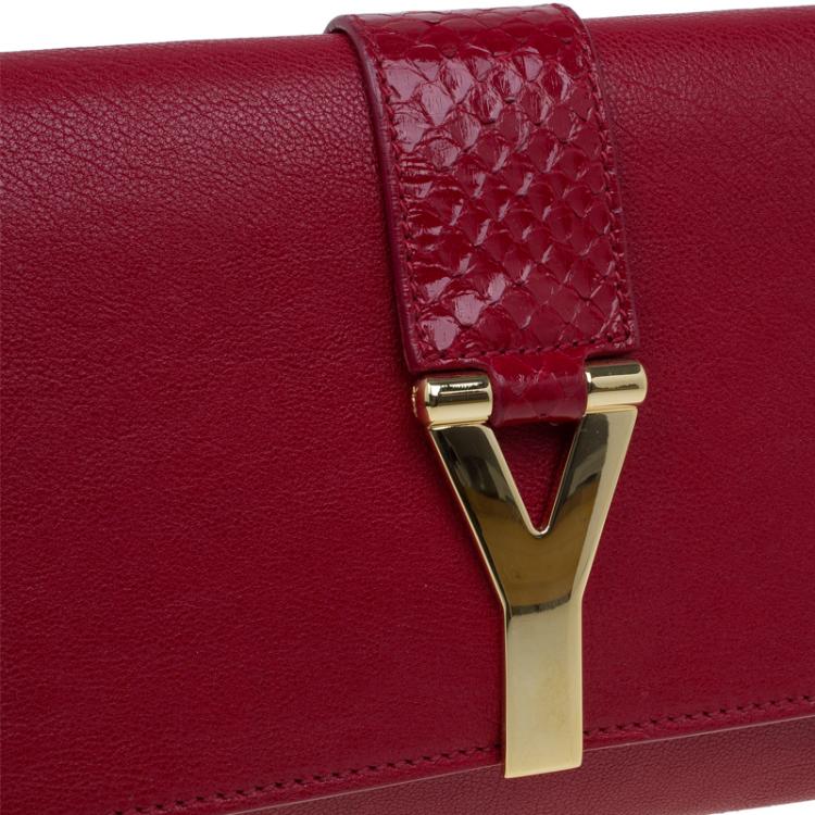 Pre Owned Saint Laurent Paris Red Leather and Python Large Chyc Clutch
