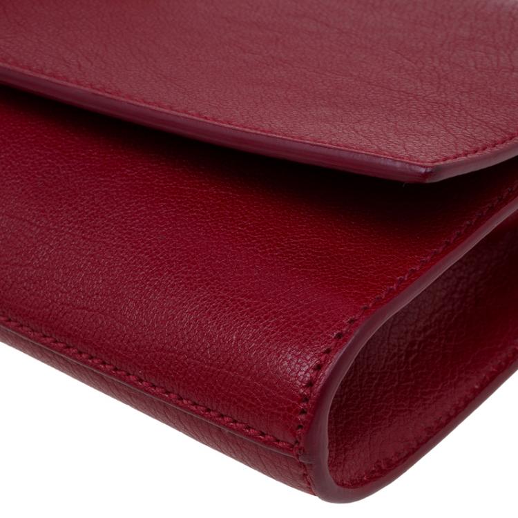 Pre Owned Saint Laurent Paris Red Leather and Python Large Chyc Clutch