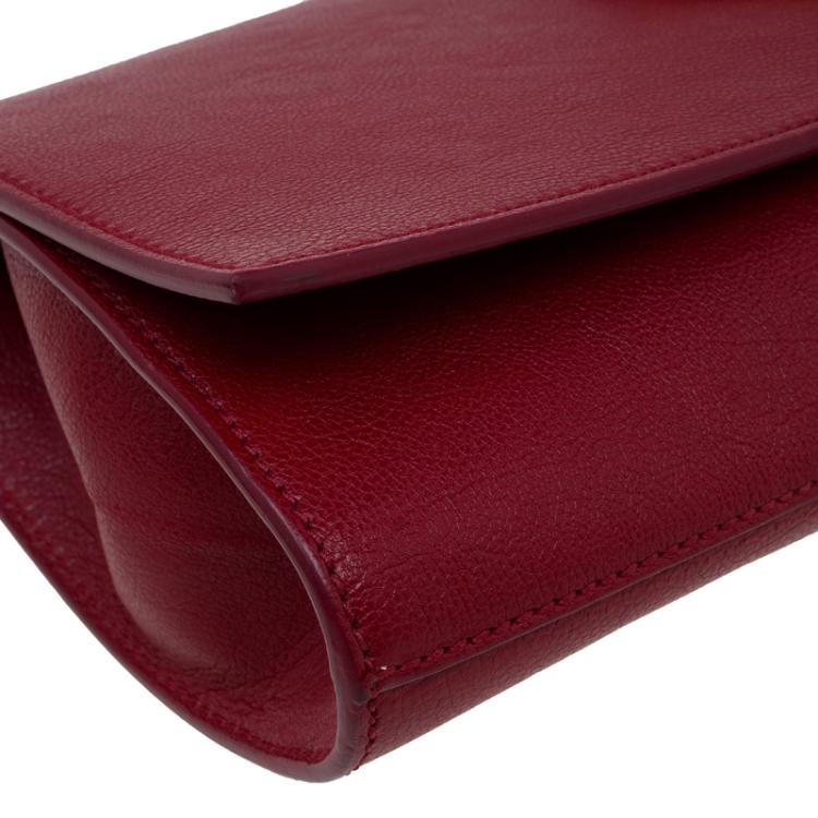 Pre Owned Saint Laurent Paris Red Leather and Python Large Chyc Clutch