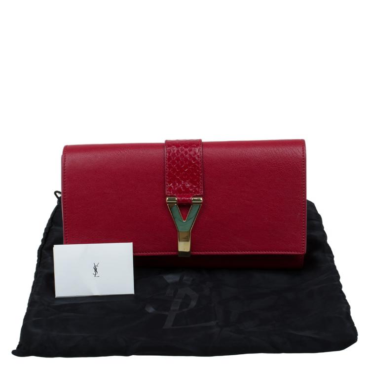 Pre Owned Saint Laurent Paris Red Leather and Python Large Chyc Clutch