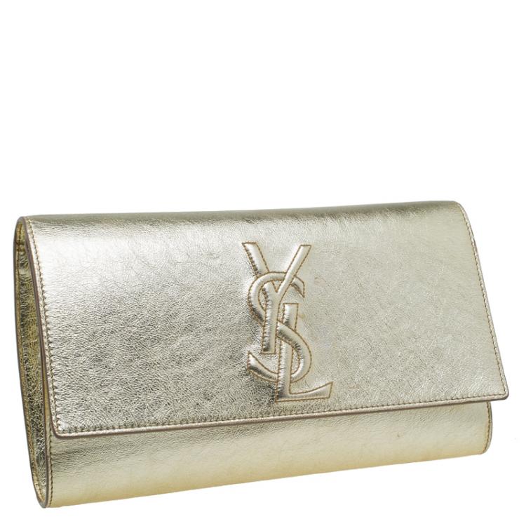 Pre Owned Saint Laurent Paris Gold Leather Belle De Jour Flap Clutch