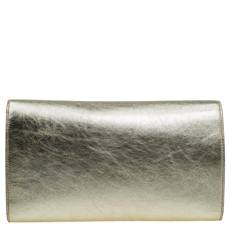 Pre Owned Saint Laurent Paris Gold Leather Belle De Jour Flap Clutch