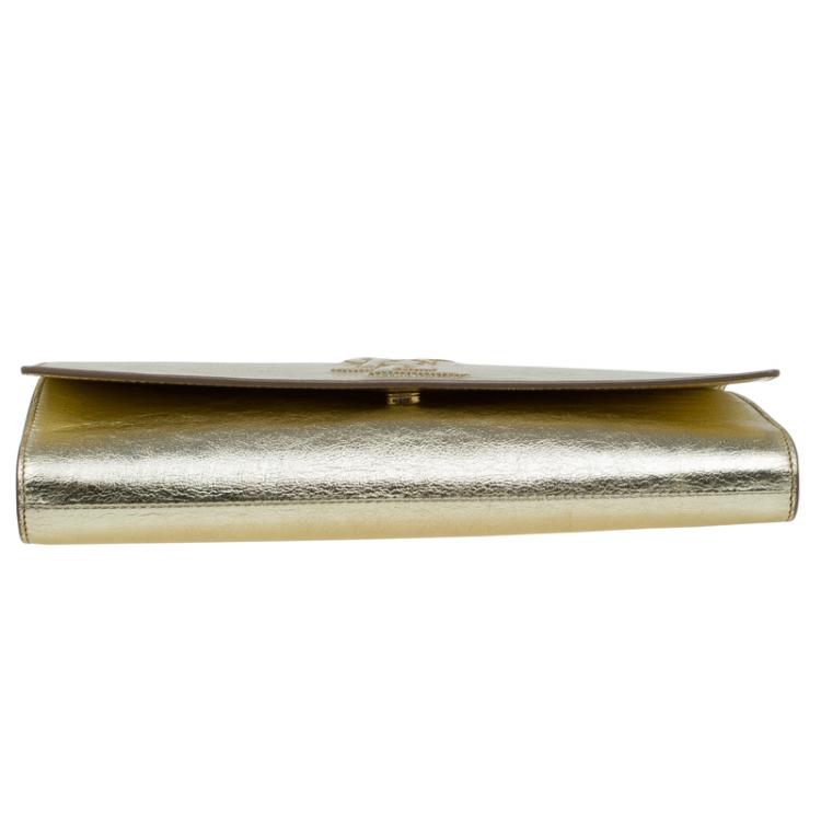 Pre Owned Saint Laurent Paris Gold Leather Belle De Jour Flap Clutch