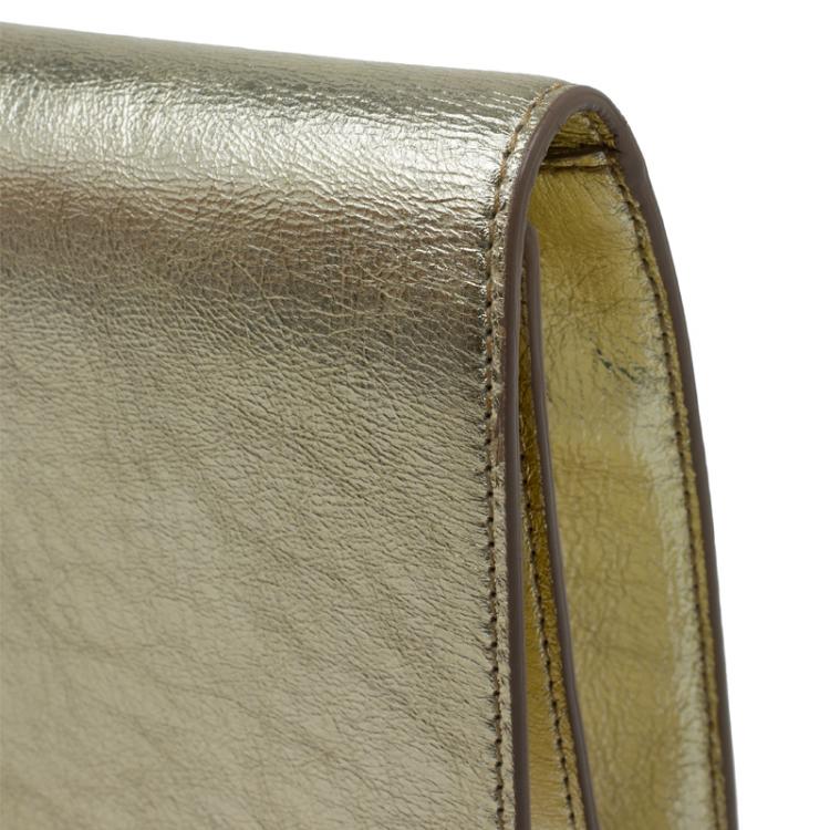 Pre Owned Saint Laurent Paris Gold Leather Belle De Jour Flap Clutch