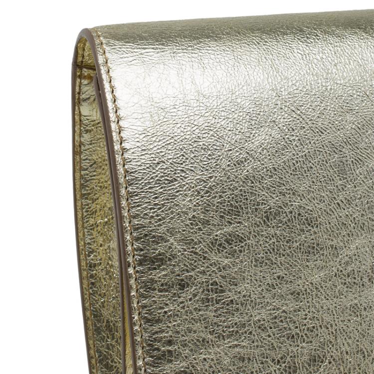 Pre Owned Saint Laurent Paris Gold Leather Belle De Jour Flap Clutch