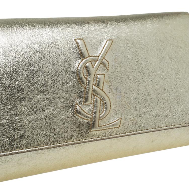 Pre Owned Saint Laurent Paris Gold Leather Belle De Jour Flap Clutch