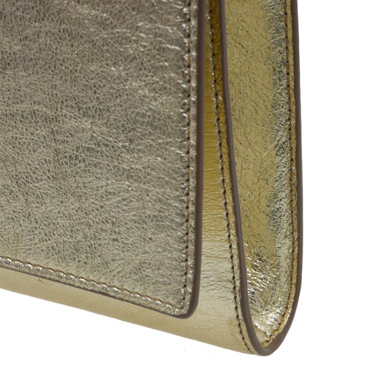 Pre Owned Saint Laurent Paris Gold Leather Belle De Jour Flap Clutch