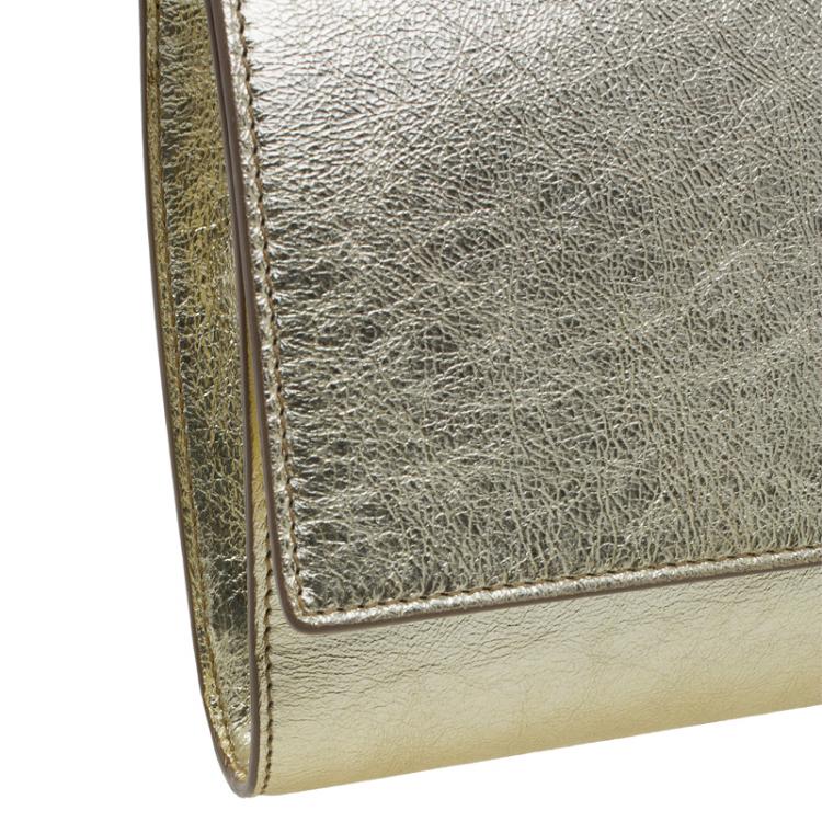Pre Owned Saint Laurent Paris Gold Leather Belle De Jour Flap Clutch