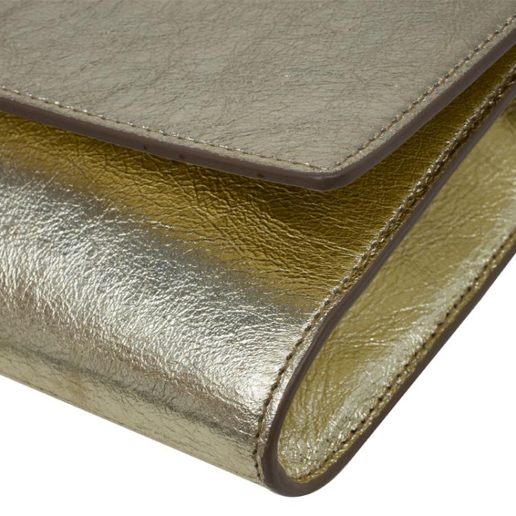 Pre Owned Saint Laurent Paris Gold Leather Belle De Jour Flap Clutch