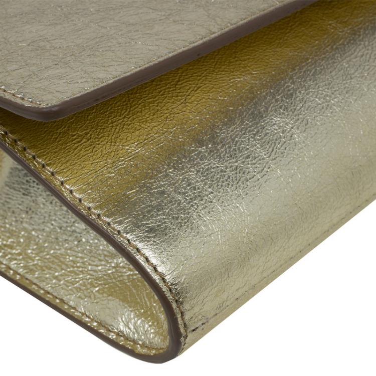 Pre Owned Saint Laurent Paris Gold Leather Belle De Jour Flap Clutch
