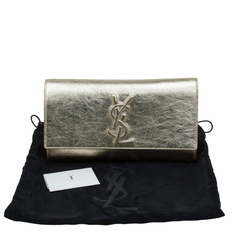 Pre Owned Saint Laurent Paris Gold Leather Belle De Jour Flap Clutch