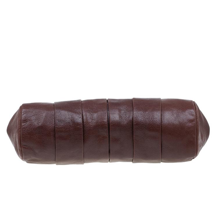 Pre Owned Saint Laurent Paris Brown Pleated Leather Dali Lips Clutch