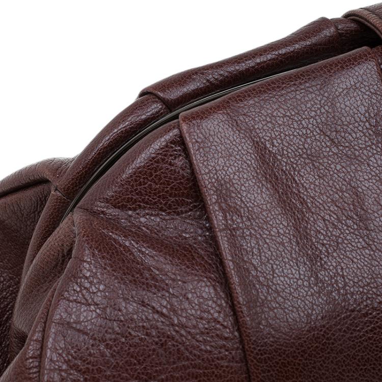 Pre Owned Saint Laurent Paris Brown Pleated Leather Dali Lips Clutch