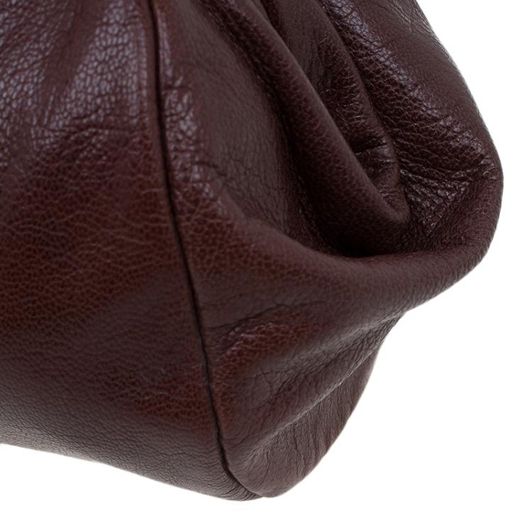 Pre Owned Saint Laurent Paris Brown Pleated Leather Dali Lips Clutch