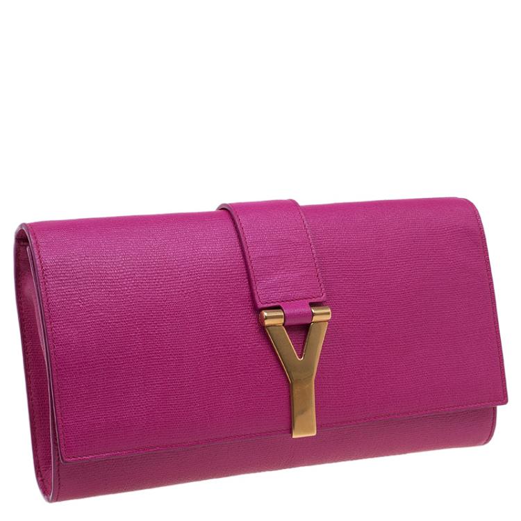 Pre Owned Saint Laurent Paris Pink Leather Large Chyc Clutch