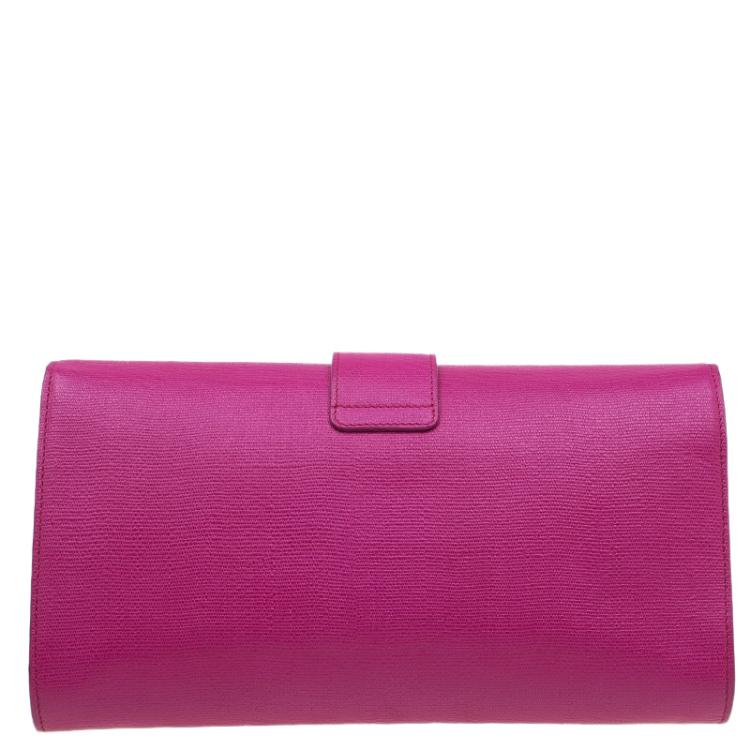 Pre Owned Saint Laurent Paris Pink Leather Large Chyc Clutch