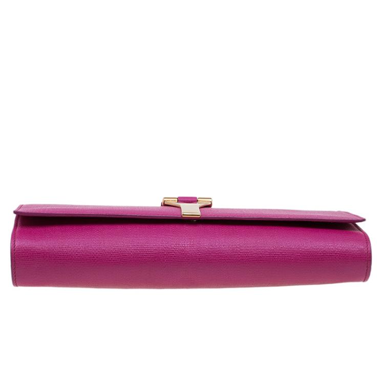 Pre Owned Saint Laurent Paris Pink Leather Large Chyc Clutch