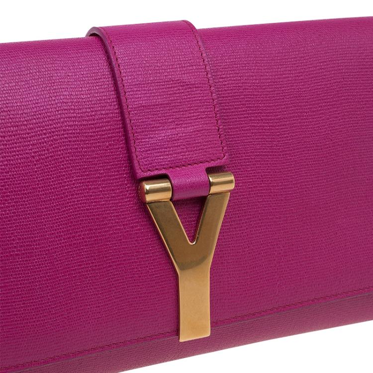 Pre Owned Saint Laurent Paris Pink Leather Large Chyc Clutch