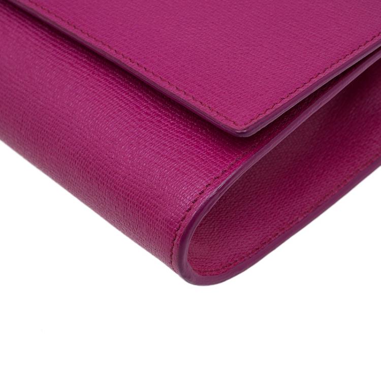 Pre Owned Saint Laurent Paris Pink Leather Large Chyc Clutch