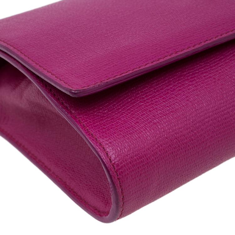 Pre Owned Saint Laurent Paris Pink Leather Large Chyc Clutch