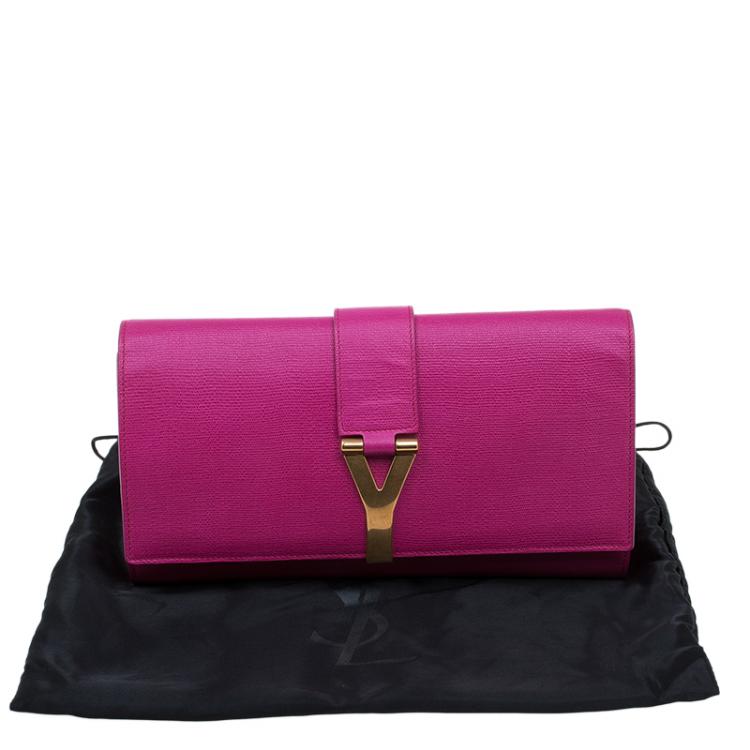 Pre Owned Saint Laurent Paris Pink Leather Large Chyc Clutch