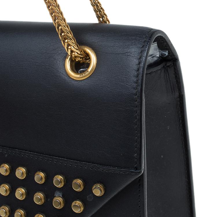 Pre Owned Saint Laurent Paris Black Leather Studded Betty Shoulder Bag
