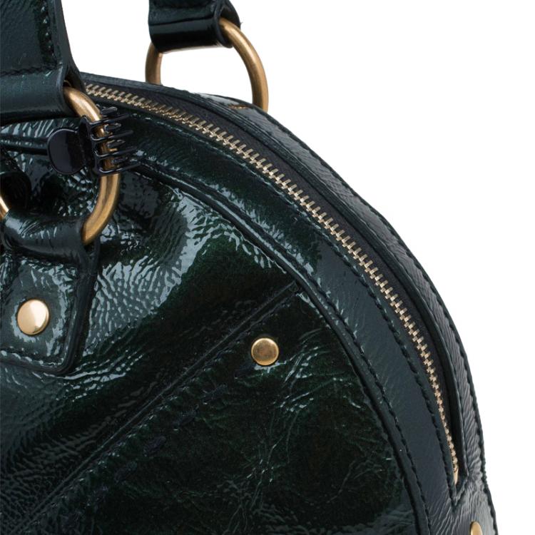 Pre Owned Saint Laurent Paris Dark Green Patent Medium Muse Tote