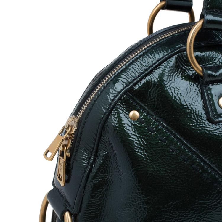 Pre Owned Saint Laurent Paris Dark Green Patent Medium Muse Tote