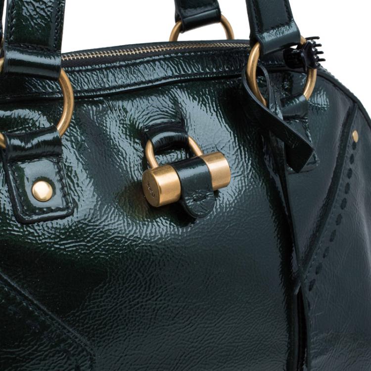 Pre Owned Saint Laurent Paris Dark Green Patent Medium Muse Tote