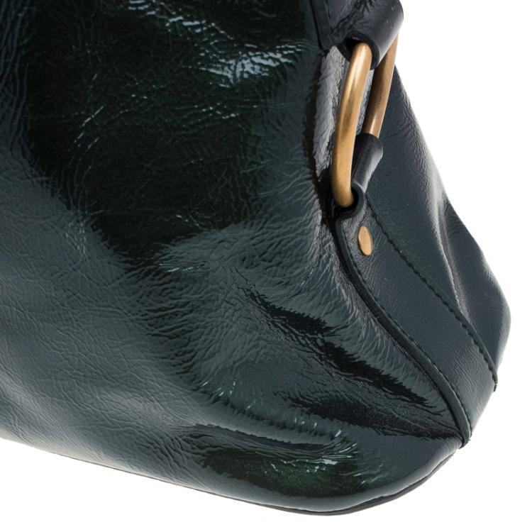 Pre Owned Saint Laurent Paris Dark Green Patent Medium Muse Tote