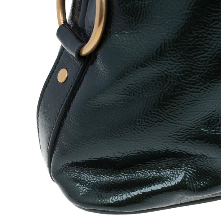 Pre Owned Saint Laurent Paris Dark Green Patent Medium Muse Tote