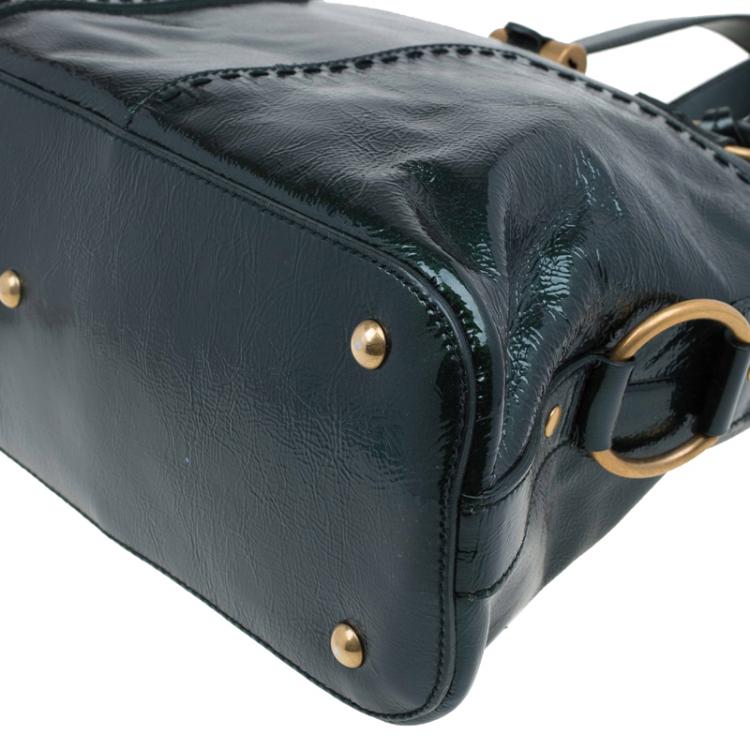 Pre Owned Saint Laurent Paris Dark Green Patent Medium Muse Tote