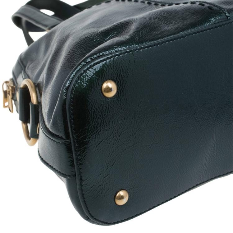 Pre Owned Saint Laurent Paris Dark Green Patent Medium Muse Tote