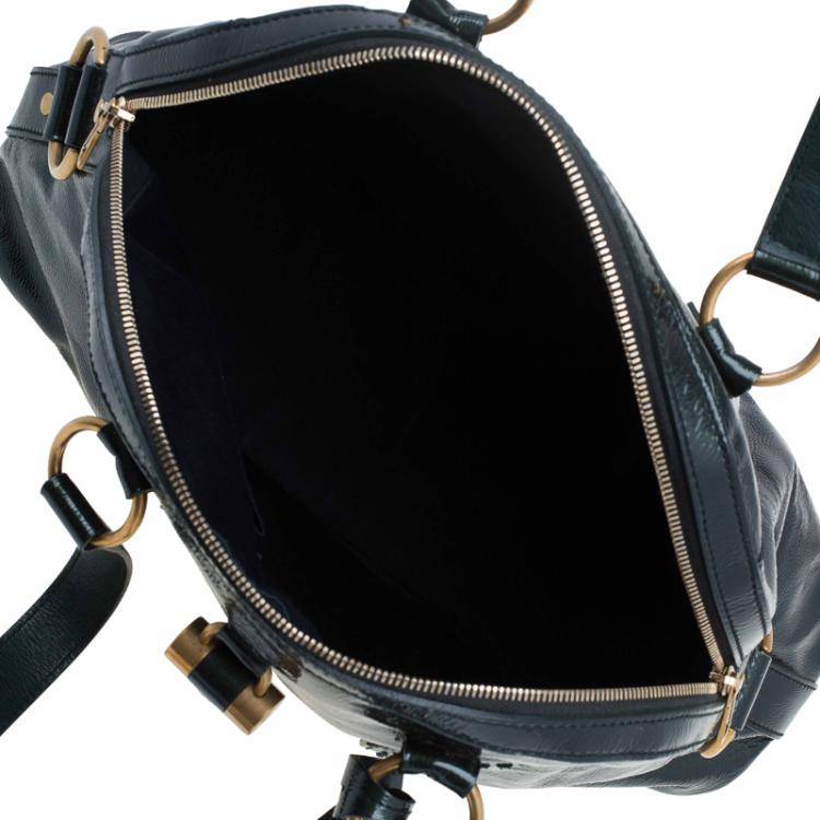 Pre Owned Saint Laurent Paris Dark Green Patent Medium Muse Tote