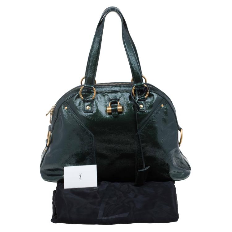 Pre Owned Saint Laurent Paris Dark Green Patent Medium Muse Tote