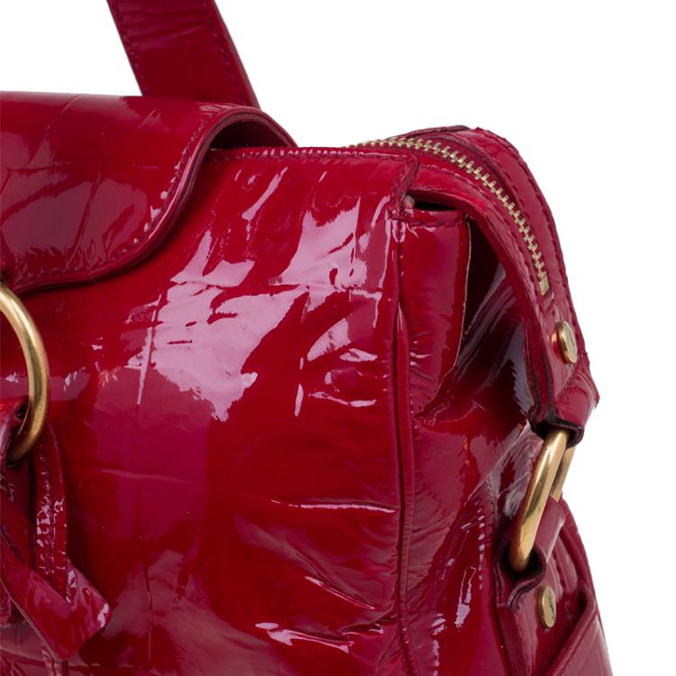 Pre Owned Saint Laurent Paris Red Patent Croc Embossed Rive Gauche Turn Lock Tote