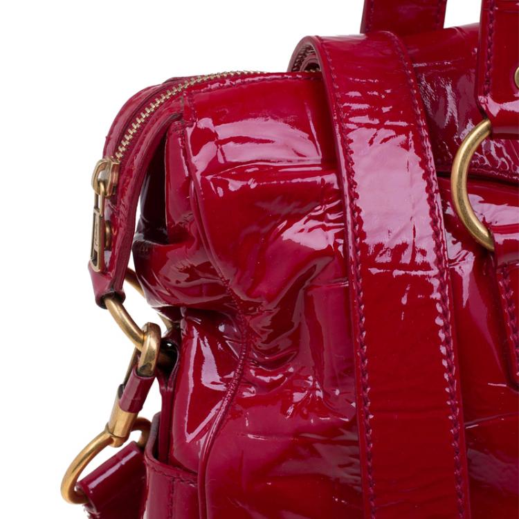 Pre Owned Saint Laurent Paris Red Patent Croc Embossed Rive Gauche Turn Lock Tote