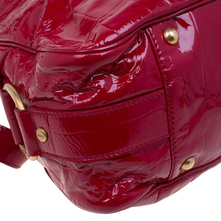 Pre Owned Saint Laurent Paris Red Patent Croc Embossed Rive Gauche Turn Lock Tote