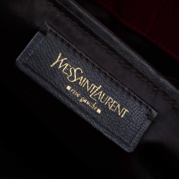 Pre Owned Saint Laurent Paris Red Patent Croc Embossed Rive Gauche Turn Lock Tote
