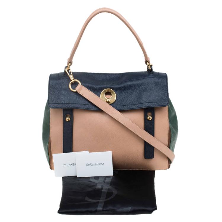 Pre Owned Saint Laurent Paris Tri Color Leather Medium Muse Two Satchel