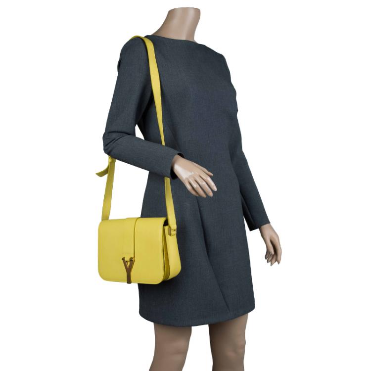 Pre Owned Saint Laurent Paris Yellow Leather Medium ChYc Flap Bag