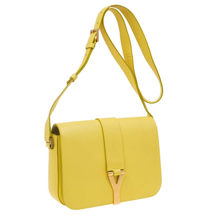 Pre Owned Saint Laurent Paris Yellow Leather Medium ChYc Flap Bag