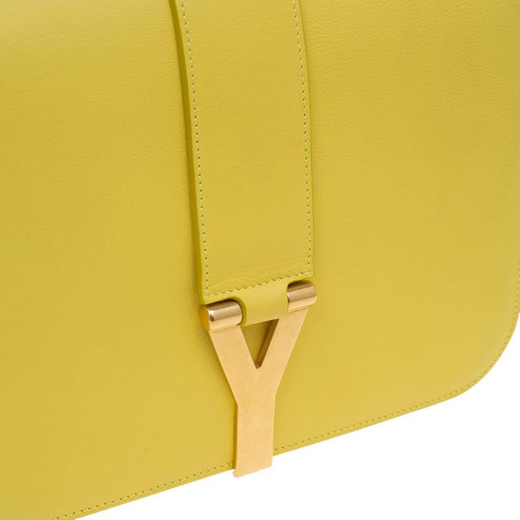 Pre Owned Saint Laurent Paris Yellow Leather Medium ChYc Flap Bag