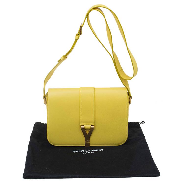 Pre Owned Saint Laurent Paris Yellow Leather Medium ChYc Flap Bag