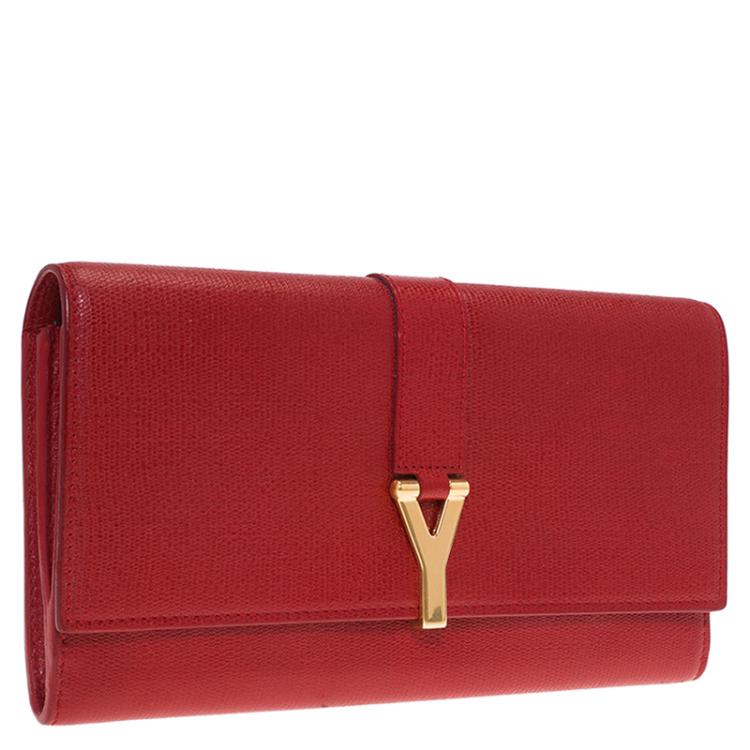 مملوكة مسبقًا Saint Laurent Paris Red Leather Y Line Continental Wallet