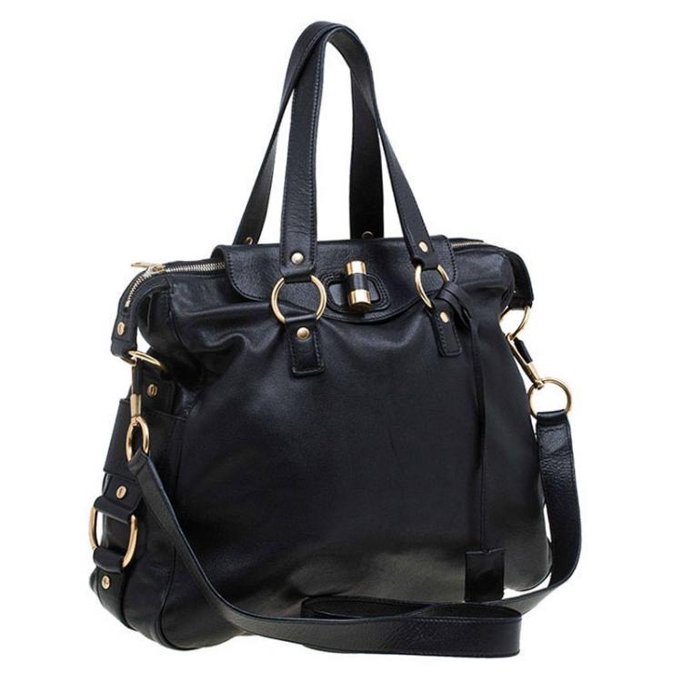 Pre Owned Saint Laurent Paris Black Leather Medium Rive Gauche Tote