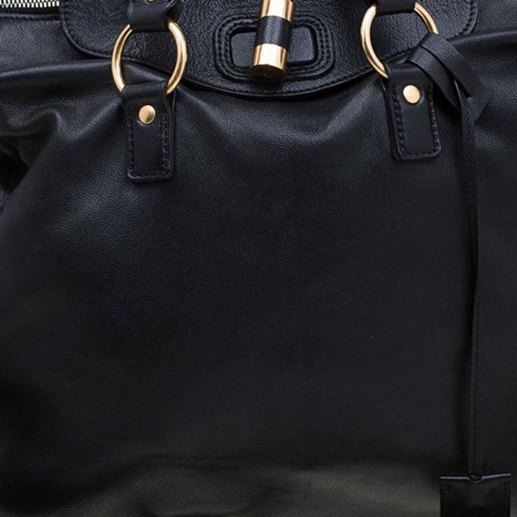 Pre Owned Saint Laurent Paris Black Leather Medium Rive Gauche Tote
