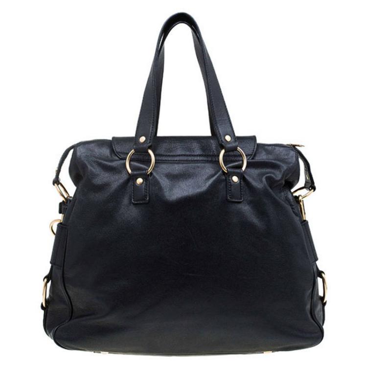 Pre Owned Saint Laurent Paris Black Leather Medium Rive Gauche Tote